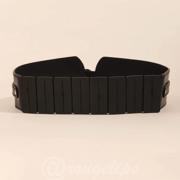 PU Wide Black Belt Gold Tone Buckle - Picture 3 of 7